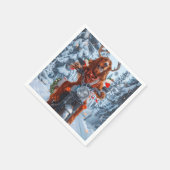 アイルランドの赤いセッタードウッグにオートバイのクリスマスに乗る スタンダードカクテルナプキン (角)