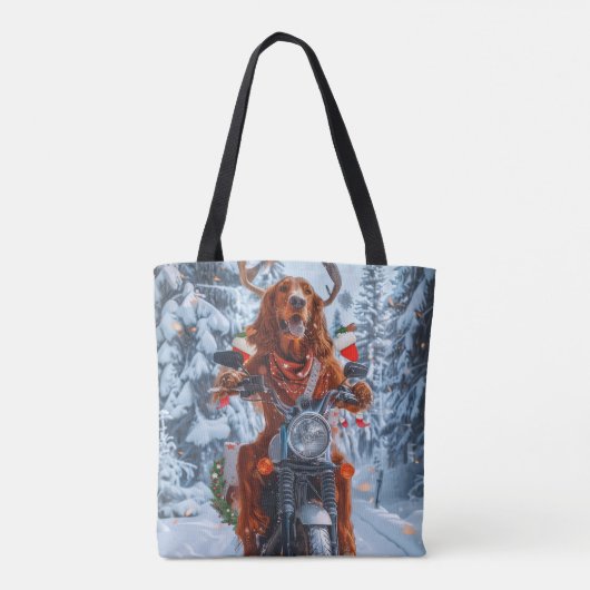 アイルランドの赤いセッタードウッグにオートバイのクリスマスに乗る トートバッグ (裏面)