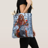 アイルランドの赤いセッタードウッグにオートバイのクリスマスに乗る トートバッグ (クローズアップ)