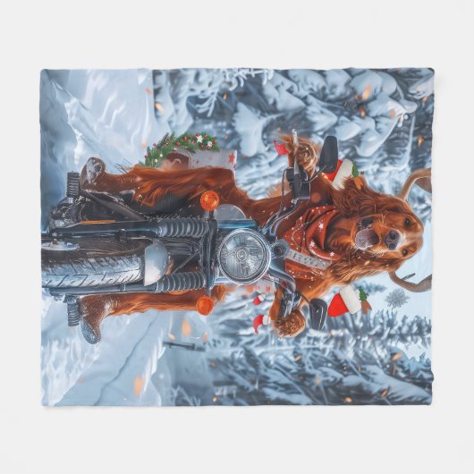 アイルランドの赤いセッタードウッグにオートバイのクリスマスに乗る フリースブランケット (正面(横))