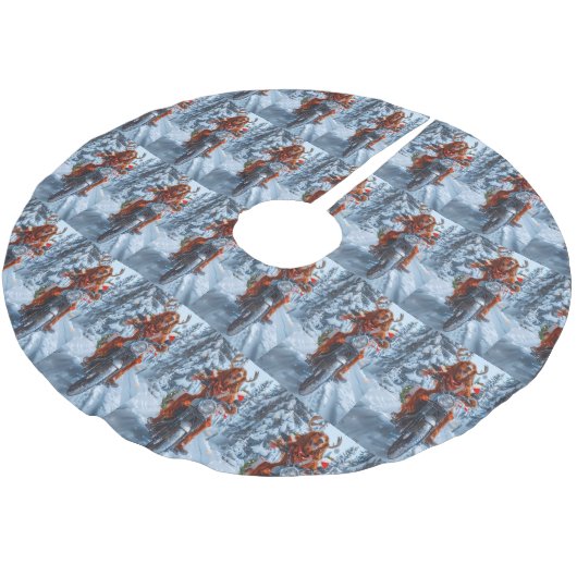 アイルランドの赤いセッタードウッグにオートバイのクリスマスに乗る ブラッシュドポリエステルツリースカート (アングル)