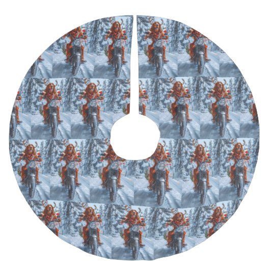 アイルランドの赤いセッタードウッグにオートバイのクリスマスに乗る ブラッシュドポリエステルツリースカート (正面)