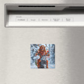 アイルランドの赤いセッタードウッグにオートバイのクリスマスに乗る マグネット (インサイチュ (食洗機))