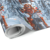 アイルランドの赤いセッタードウッグにオートバイのクリスマスに乗る ラッピングペーパー (ロールコーナー)