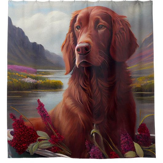 アイルランドの赤がパドルに乗る:風光明媚な冒険 シャワーカーテン (正面)