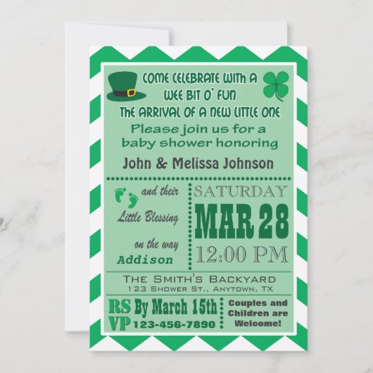 アイルランドの赤ちゃん歓迎会の招待状 招待状 (正面)