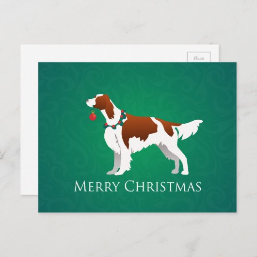 アイルランドの赤と白セッターのメリークリスマスのデザイン シーズンポストカード (正面/裏面)