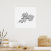 アイルランドの郡クレアのブラックタイポグラフィック地図 ポスター (キッチン)