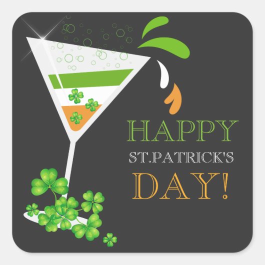 アイルランドの飲みチームシャームロックカクテルシール スクエアシール (正面)