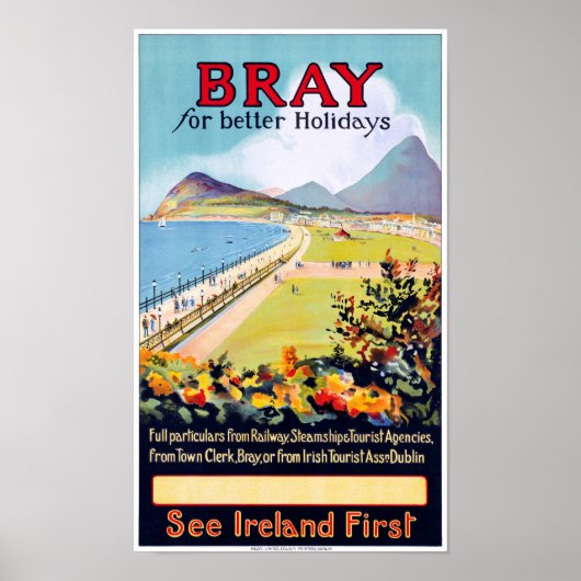 アイルランドのBray Vintage Travel Posterが復元 ポスター (正面)