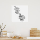 アイルランドのCo. Leitrimのブラックタイポグラフィ地図 ポスター (キッチン)