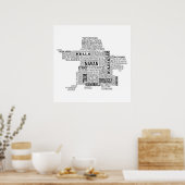 アイルランドのCo. Meathのブラックタイポグラフィック地図 ポスター (キッチン)