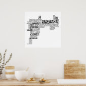 アイルランドのCo. Offalyのブラックタイポグラフィ地図 ポスター (キッチン)