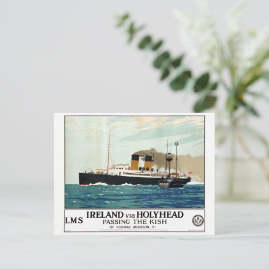 アイルランドのHolyheadが復元されたヴィンテージ旅行ポスター ポストカード (スタンド正面)