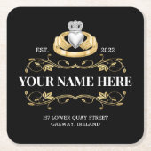 アイルランドアイリッシュクラダッヒリングや輪スタイルデザインスクエア スクエアペーパーコースター (正面)