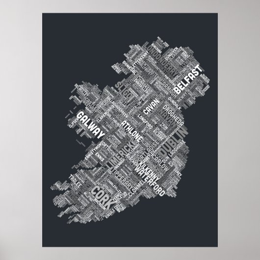 アイルランドアイレシティ文字の地図 ポスター (正面)