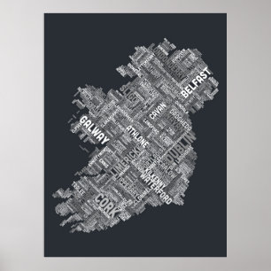 アイルランドエール都市文字地図 ポスター