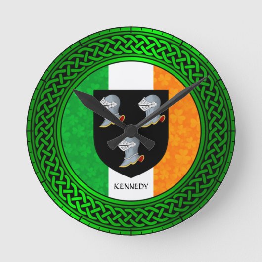 アイルランドシャムロック国旗 – ケネディ ラウンド壁時計 (正面)