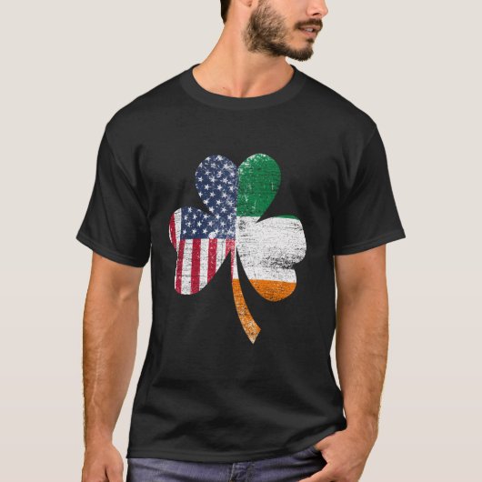 アイルランドシャムロックSt patricks dayアイリッシュアメリカ国旗 Tシャツ (正面)