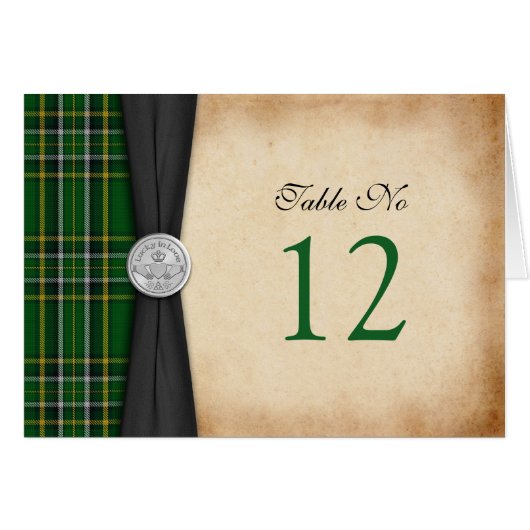 アイルランドタータンチェックケルト結婚ティックカダグのテーブルカード (正面横)