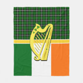 アイルランドタータンチェック、アイルランド国旗、ケルトのハープシャムロック フリースブランケット (正面)