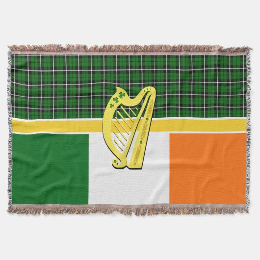 アイルランドタータンチェック、国旗、ケルト、アイルランドのハープ、シャムロック スローブランケット (正面)