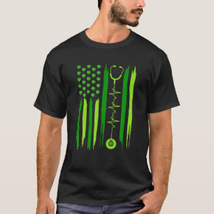 アイルランドナースハートビートステソスコープ米国国旗Pa Tシャツ