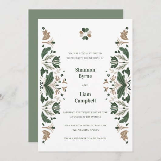 アイルランドフォークアートシャームロックセ結婚ルト 招待状 (正面/裏面)