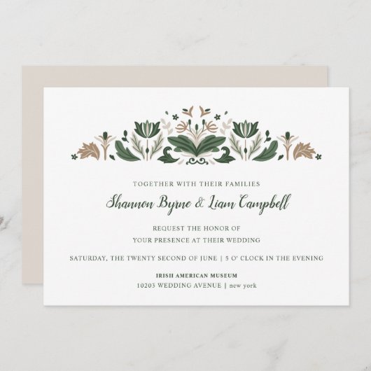 アイルランドフォークアート |モダンフローラセ結婚ルト 招待状 (正面/裏面)