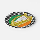 アイルランドプレート、ハープ、バッファロープレイド&アイルランド国旗 ペーパープレート (アングル)