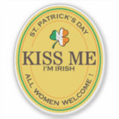 アイルランド人だよ、キスして!女性大歓迎! シール (正面)