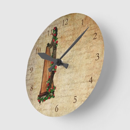 アイルランド人のばら色のハープの時計 ラウンド壁時計 (傾斜)