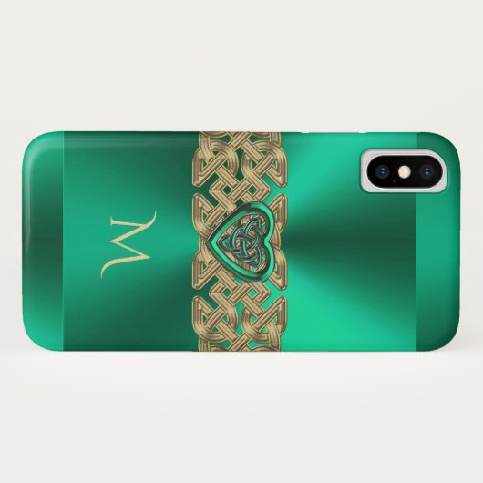アイルランド人のケリーの緑のケルト族のハートの結び目のモノグラム Case-Mate iPhoneケース (裏面(横))