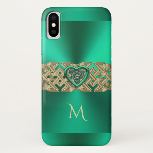 アイルランド人のケリーの緑のケルト族のハートの結び目のモノグラム Case-Mate iPhoneケース (裏面)