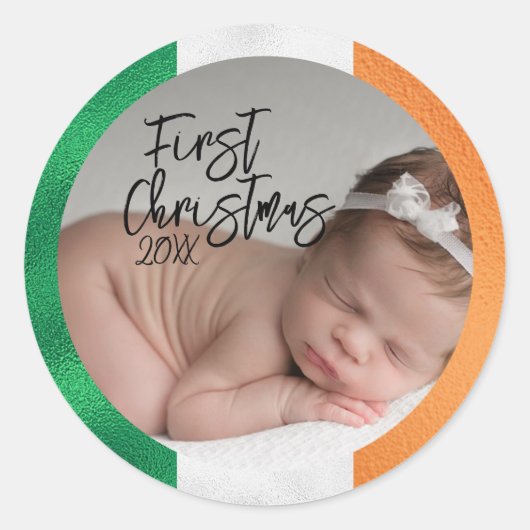 アイルランド人の赤ちゃんの初めてのクリスマス ラウンドシール (正面)