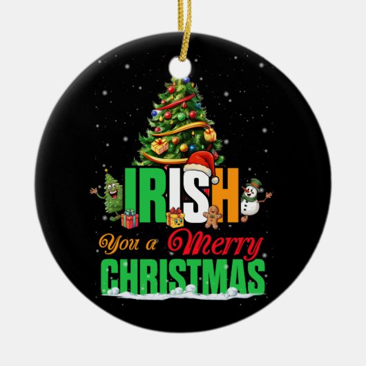 アイルランド人はメリークリスマスサンタアイルランド国旗のクリス セラミックオーナメント (正面)