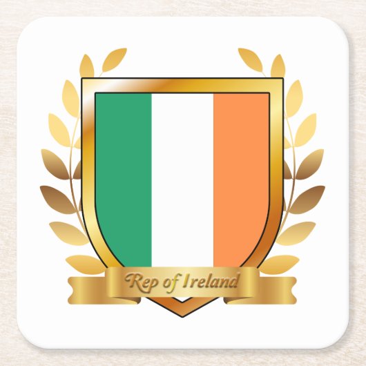 アイルランド共和国旗シールド スクエアペーパーコースター (正面)