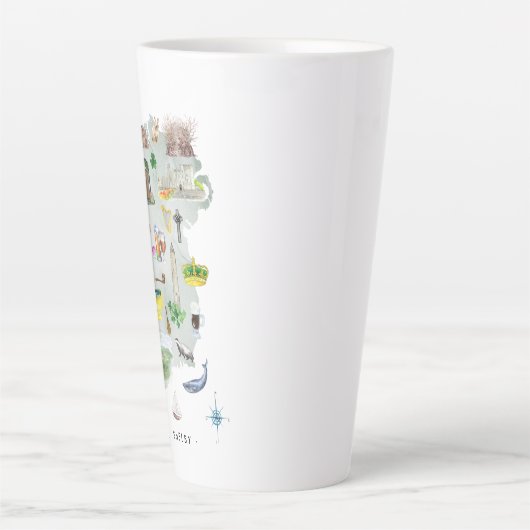 アイルランド図解入りの、写真付きのの水彩地図 |モノグラム カフェラテマグ (正面)