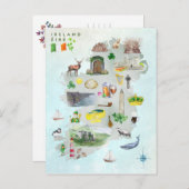 アイルランド図解入りの、写真付きのアートの水彩地図 ポストカード (正面/裏面)