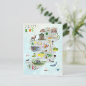 アイルランド図解入りの、写真付きのアートの水彩地図 ポストカード (スタンド正面)