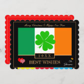アイルランド国旗と新年おめでとう最高の/ウィッシュズシャムロック シーズンカード (正面/裏面)