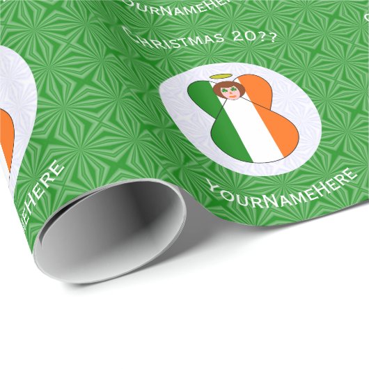 アイルランド国旗のクリスマスエンジェルパーソナライズされた ラッピングペーパー (ロールコーナー)