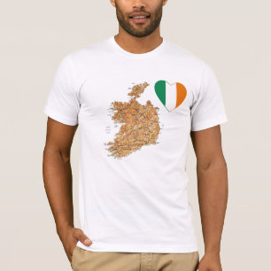 アイルランド国旗のハートと地図Tシャツ Tシャツ