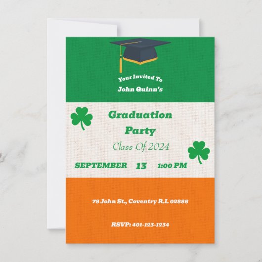 アイルランド国旗の卒業パーティー招待状 招待状 (正面)