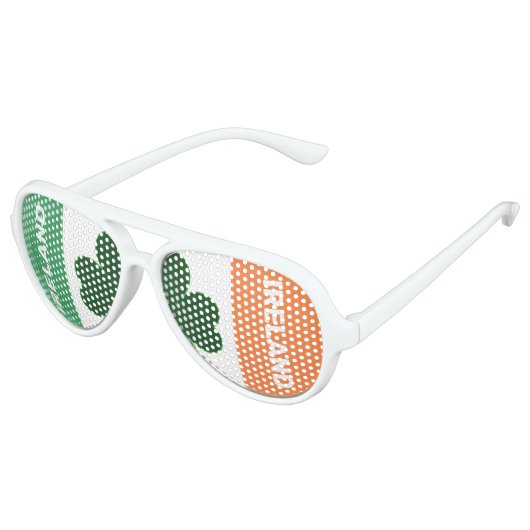 アイルランド国旗の色(白に緑のクローバーの葉) アビエーターサングラス (アングル)