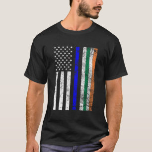 アイルランド国旗の薄いブルーライン警察聖パター Tシャツ