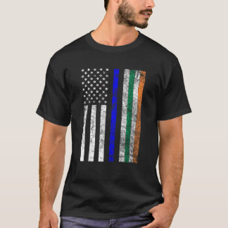 アイルランド国旗の薄いブルーライン警察聖パトリ Tシャツ