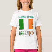 アイルランド国旗の遺産を身に着けた女の子の Tシャツ (正面)
