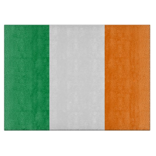 アイルランド国旗を掲げたガラス板 カッティングボード (正面)