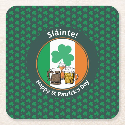 アイルランド国旗シャムロックビールSt patricks day スクエアペーパーコースター (正面)